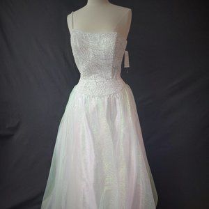 Brand NWT White irridescent one shoulder ballgown